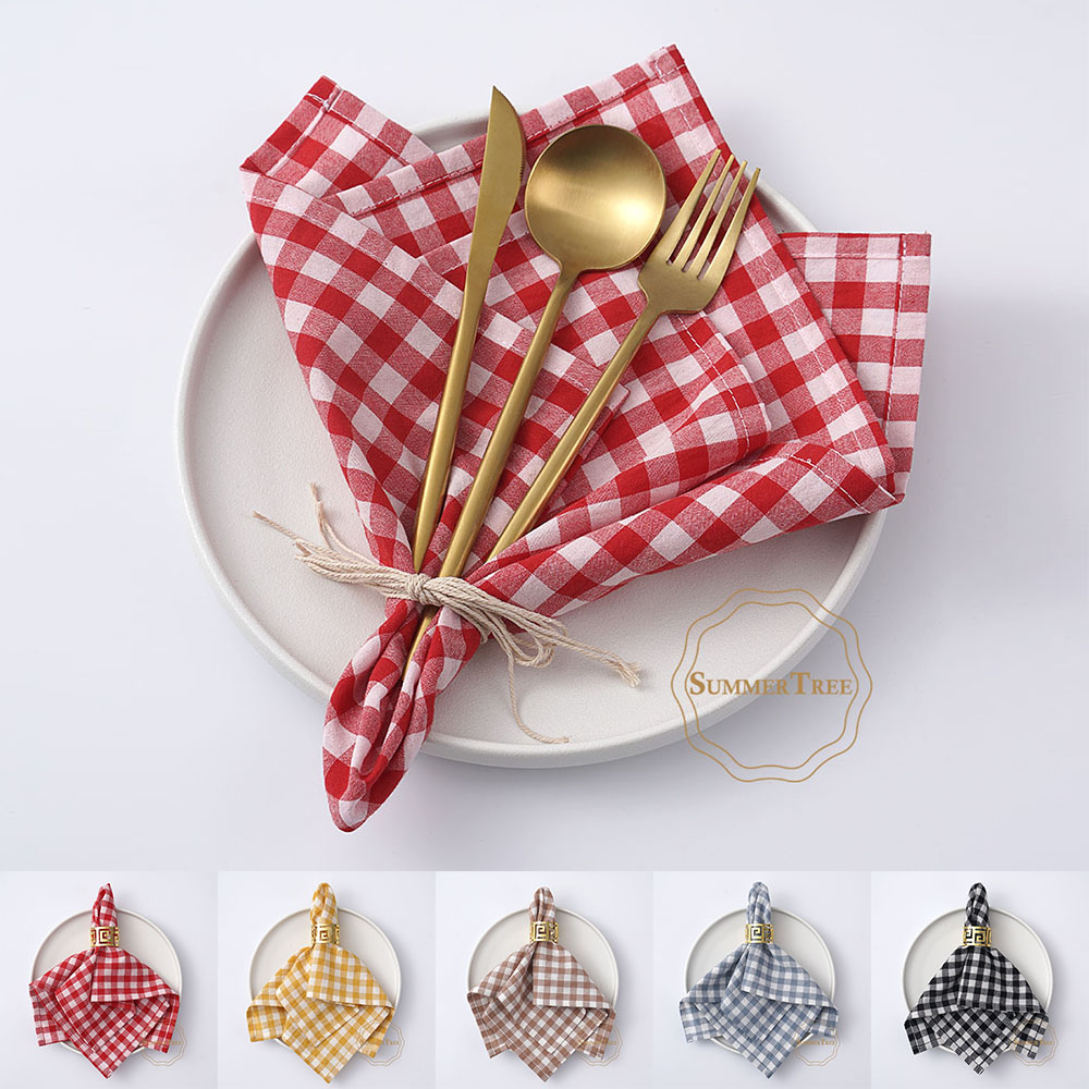 Linen Napkin Set - Serwetka bawełniana w kratkę gingham 42x42cm,