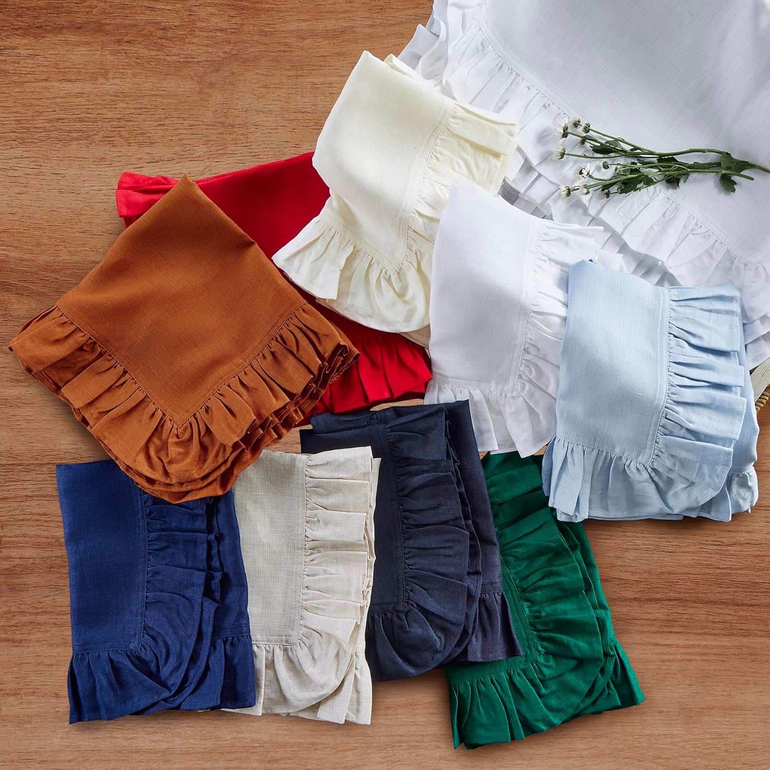 Linen Napkin Set - Zestaw 4 lnianych serwetek z falbanką